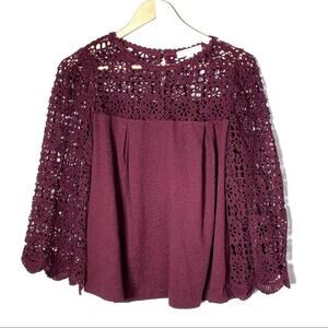 Eri + All Anthropology crocheted plum purple sweater size small S
